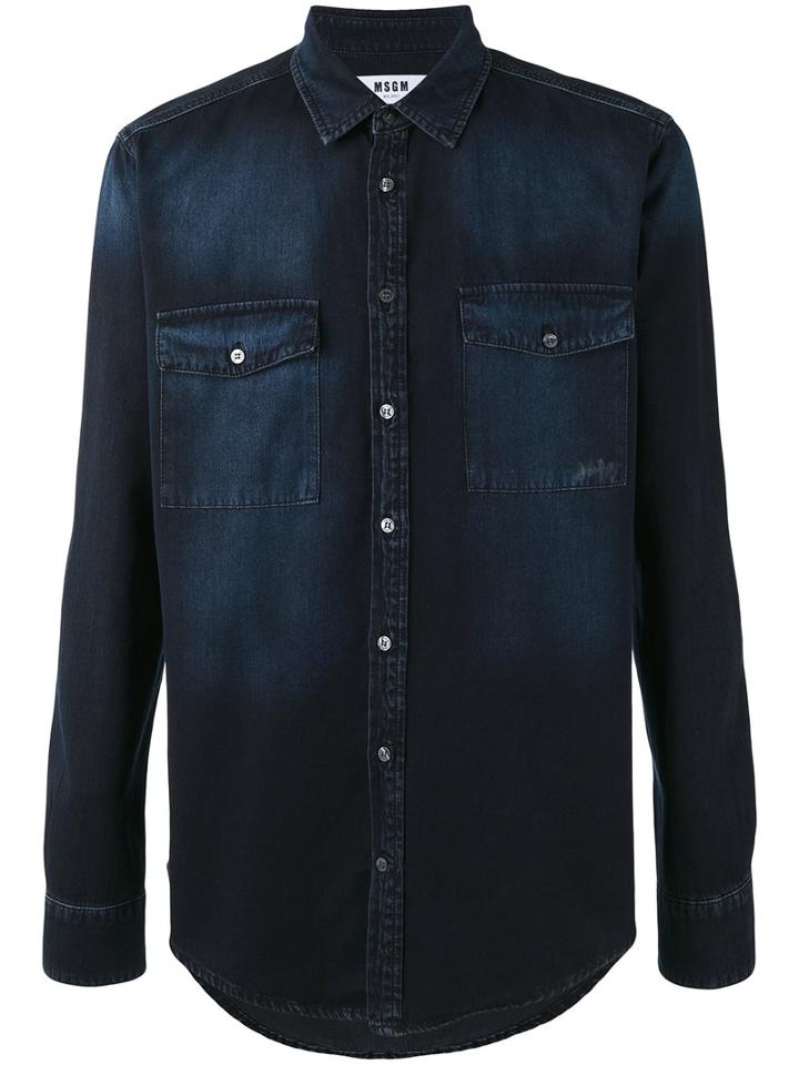 Msgm Logo Shirt, Men's, Size: 41, Blue, Cotton
