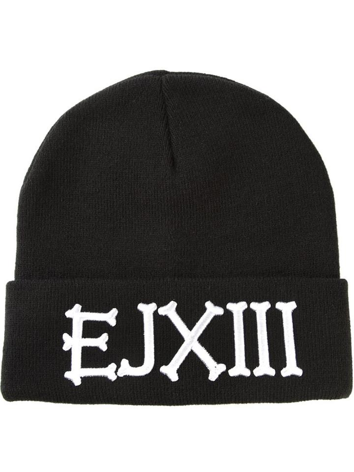 Ejxiii Logo Embroidered Beanie Hat, Men's, Black, Acrylic