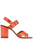 Chie Mihara Metallic Block Heel Sandals - Red