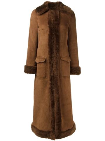 Saint Laurent Shearling Lined Long Coat, Women's, Size: 38, Brown, Lamb Skin/lamb Fur