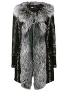 Philipp Plein Studded Zipped Fur-trim Coat - Black