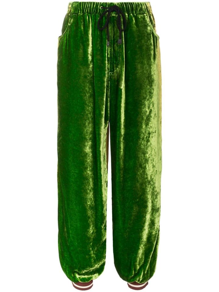Gucci Contrast Panel Loose-fit Velvet Track Pants - Green