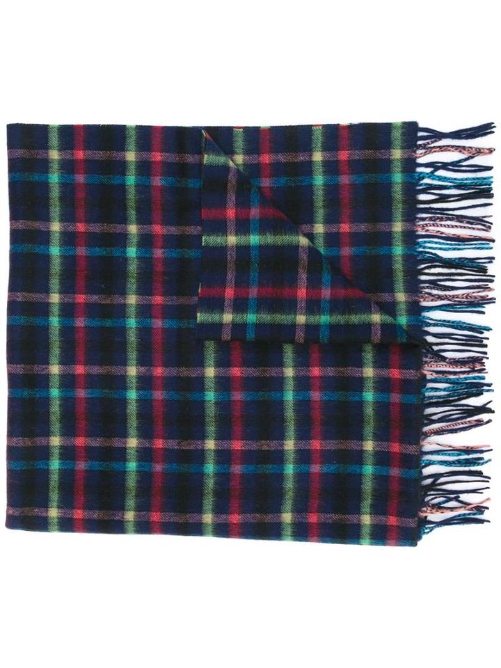 Paul Smith Checked Scarf, Women's, Blue, Cashmere/lambs Wool