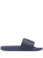 Moncler Logo Embossed Slides - Blue