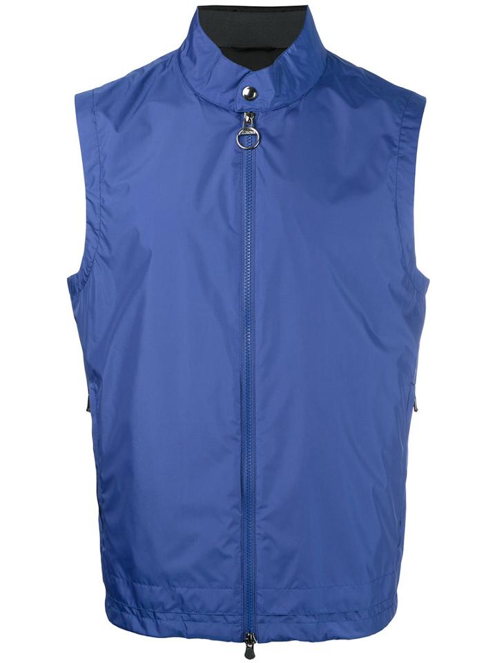 Z Zegna Sleeveless Zip Jacket, Men's, Size: Small, Blue, Polyester/polyamide