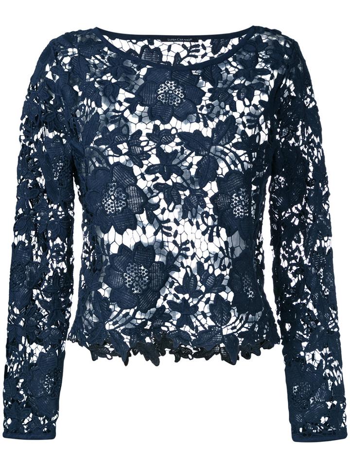 Luisa Cerano - Lace Cut-out Top - Women - Polyester - 44, Blue, Polyester