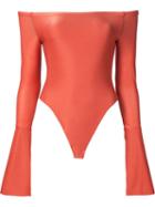 Alix Flared Sleeve Off-shoulder Bodysuit, Women's, Size: Large, Yellow/orange, Tactel/polyester/spandex/elastane