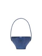 Staud Coastal Blue Alice Medium Mock Croc Leather Box Bag