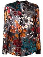 Alice+olivia Floral Print Sheer Shirt, Women's, Size: Large, Black, Silk/viscose