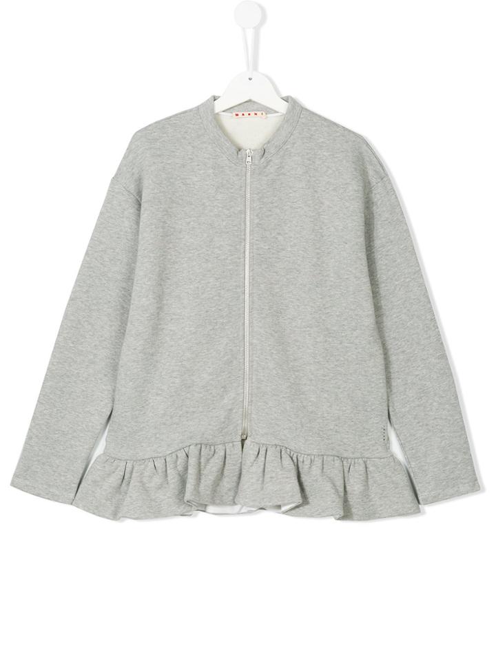Marni Kids Zip Up Sweatshirt With Frill Hem - Grey