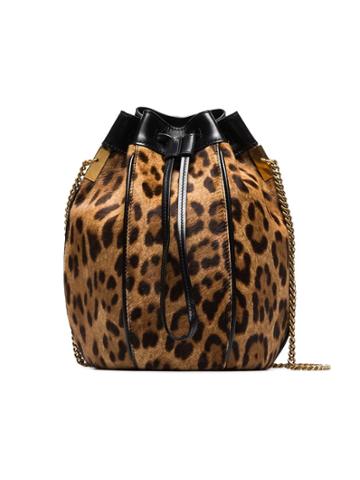 Saint Laurent Brown And Black Talitha Leopard Print Bucket Bag