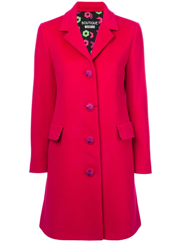 Boutique Moschino Embroidered Button Coat - Pink & Purple