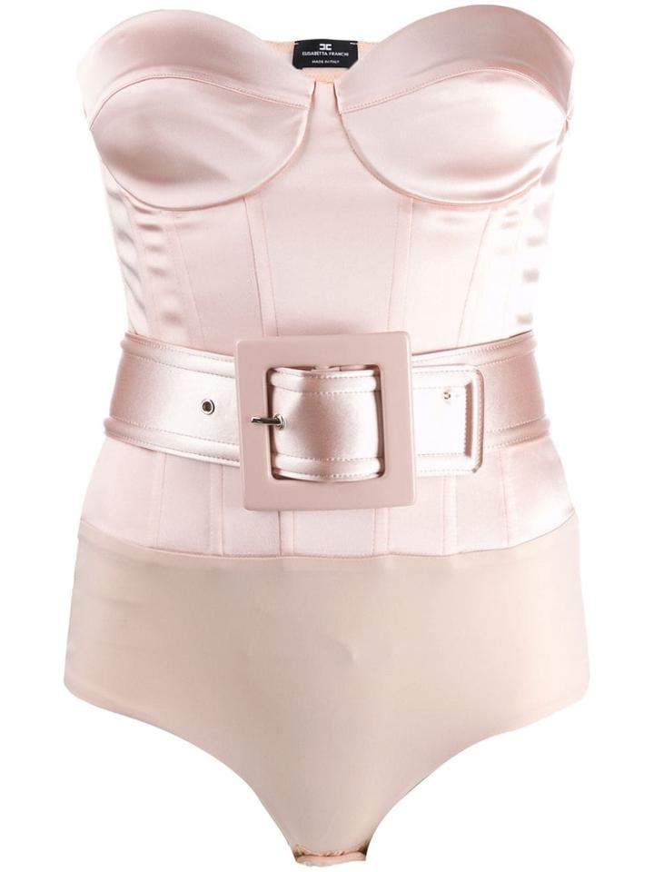 Elisabetta Franchi Fitted Belted Body - Neutrals