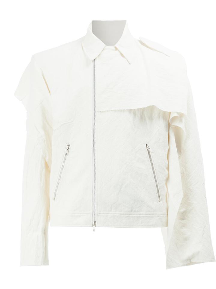 Moohong Ruffle Trim Biker Jacket - White
