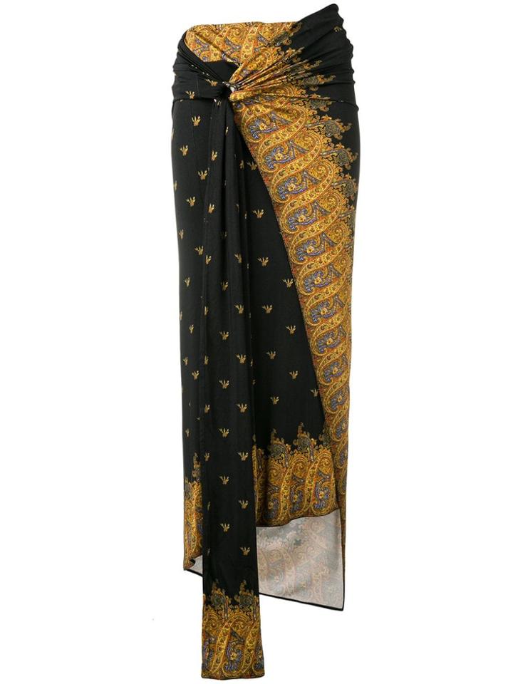 Paco Rabanne Paisley Print Draped Skirt - Black