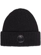 Cp Company Ribbed-wool Toggle Lens Beanie Hat - Black