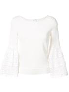 Oscar De La Renta Birdsnest Bell Sleeve Pullover - White