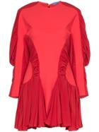 Mugler Ruched Sleeve Pleated Mini Dress - Red
