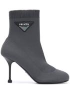 Prada Logo 90 Sock Booties - Grey