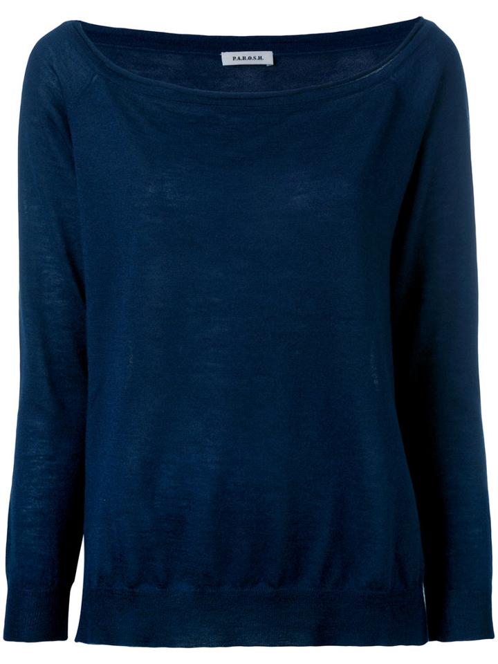 P.a.r.o.s.h. Knitted Slit-hem Sweater, Women's, Blue, Cashmere