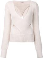 Tome - Cut-off Detailing V-neck Blouse - Women - Wool - S, Nude/neutrals, Wool