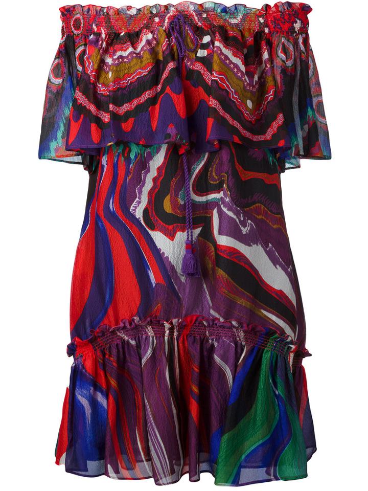 Roberto Cavalli Abstract Print Off-shoulders Dress, Women's, Size: 44, Silk