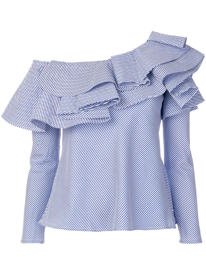 Jovonna Asymmetric Ruffle Blouse - Blue