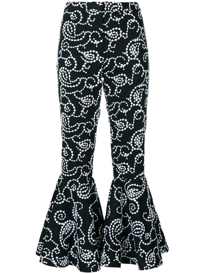 Alexis Embroidered Flared Hem Trousers - Black