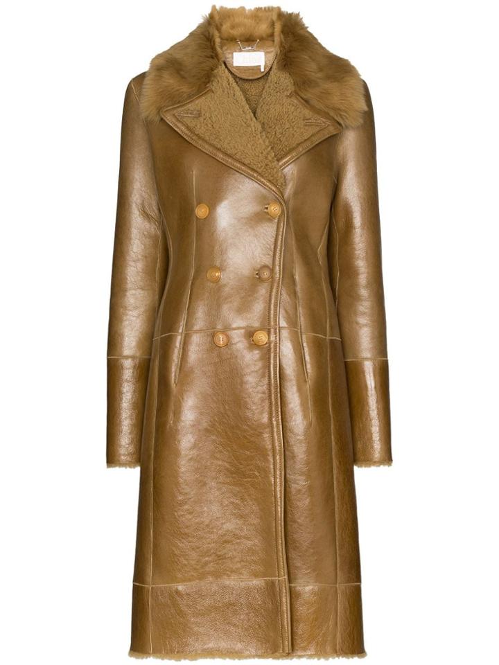 Chloé Double-breasted Shearling Coat - Brown