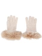 Sofia Cashmere Cuff Detail Gloves, Women's, Nude/neutrals, Fox Fur/cashmere