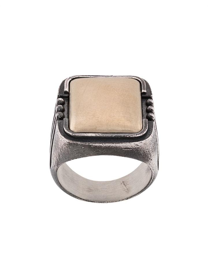 Nove25 Square Set Stone Ring - Silver