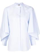 Adam Lippes Wide Ruffle Sleeve Shirt, Women's, Size: 6, Blue, Cotton/linen/flax