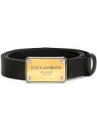 Dolce & Gabbana Logo Plaque Belt, Men's, Size: 95, Black, Calf Leather