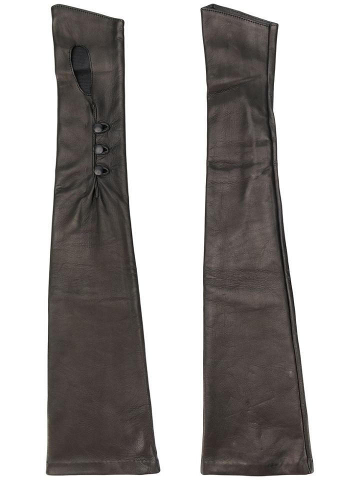 Alessandra Rich Button Detail Silk Gloves - Black
