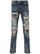 God's Masterful Children Soto Stripe Panel Distressed Jeans - Blue