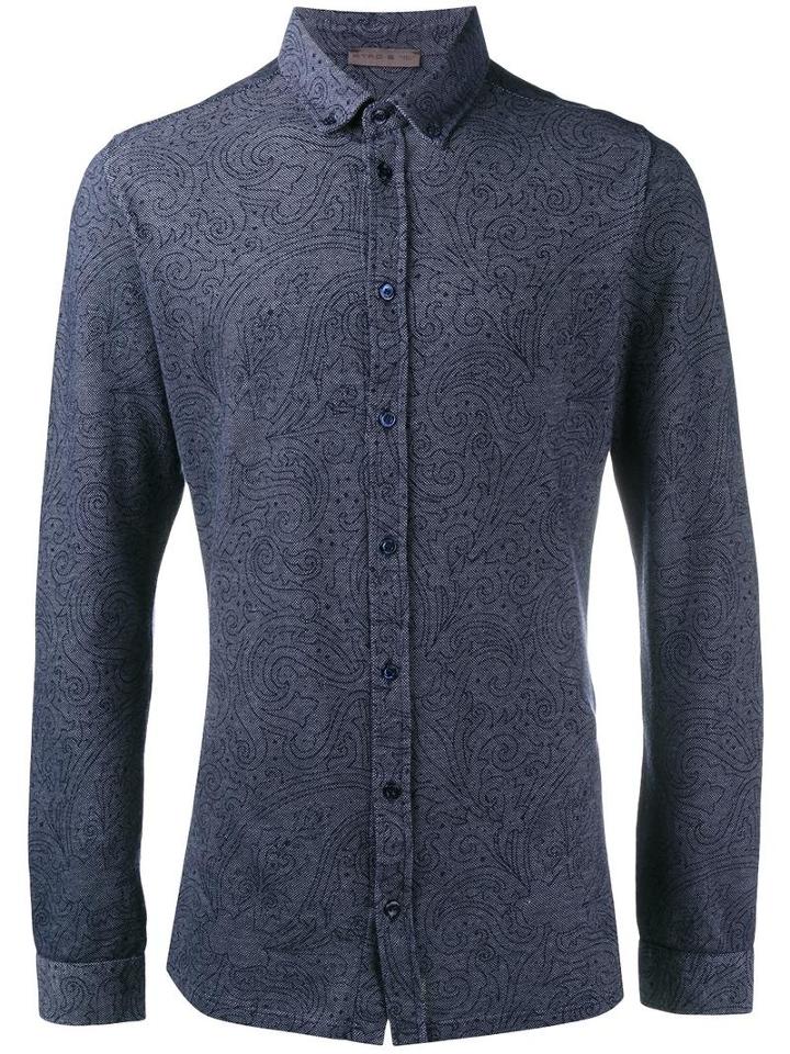 Etro Paisley Print Shirt, Men's, Size: Small, Blue, Cotton