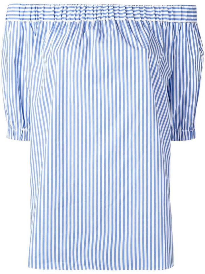 Michael Michael Kors Striped Off-shoulder Blouse, Women's, Size: Xxs, White, Cotton/spandex/elastane