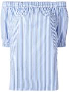 Michael Michael Kors Striped Off-shoulder Blouse, Women's, Size: Xxs, White, Cotton/spandex/elastane