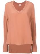 Nude V-neck Top - Pink & Purple