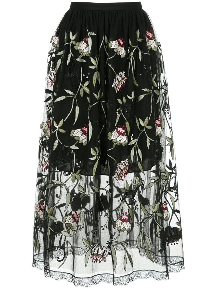Markus Lupfer Sheer Floral Print Skirt - Black