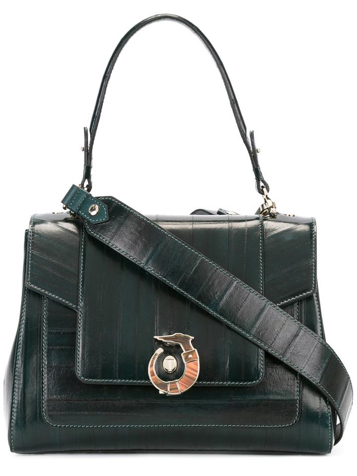Trussardi Logo Plaque Tote, Women's, Green, Eel Skin/polyester