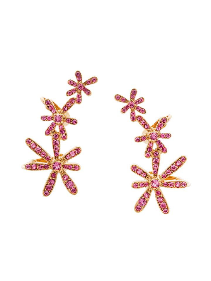 Oscar De La Renta Daisy Pave Cuff Earrings - Metallic
