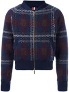 Thom Browne Checked Knit Bomber Jacket, Men's, Size: 3, Blue, Polyester/cashmere/wool