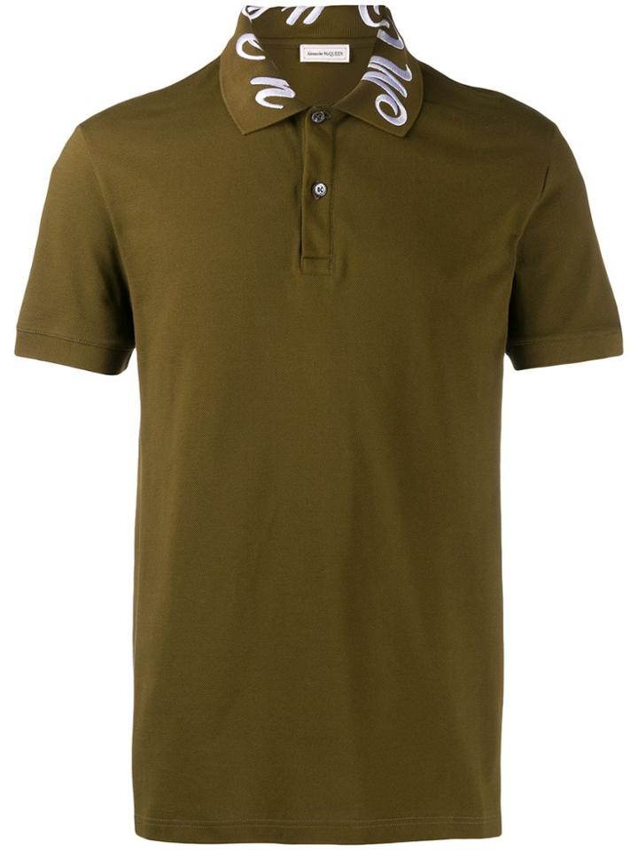 Alexander Mcqueen Embroidered Collar Polo Shirt - Green