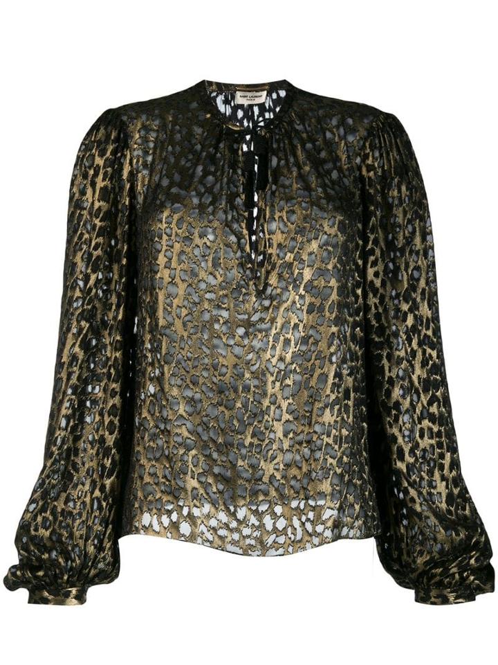 Saint Laurent Sheer Leopard Print Blouse - Black