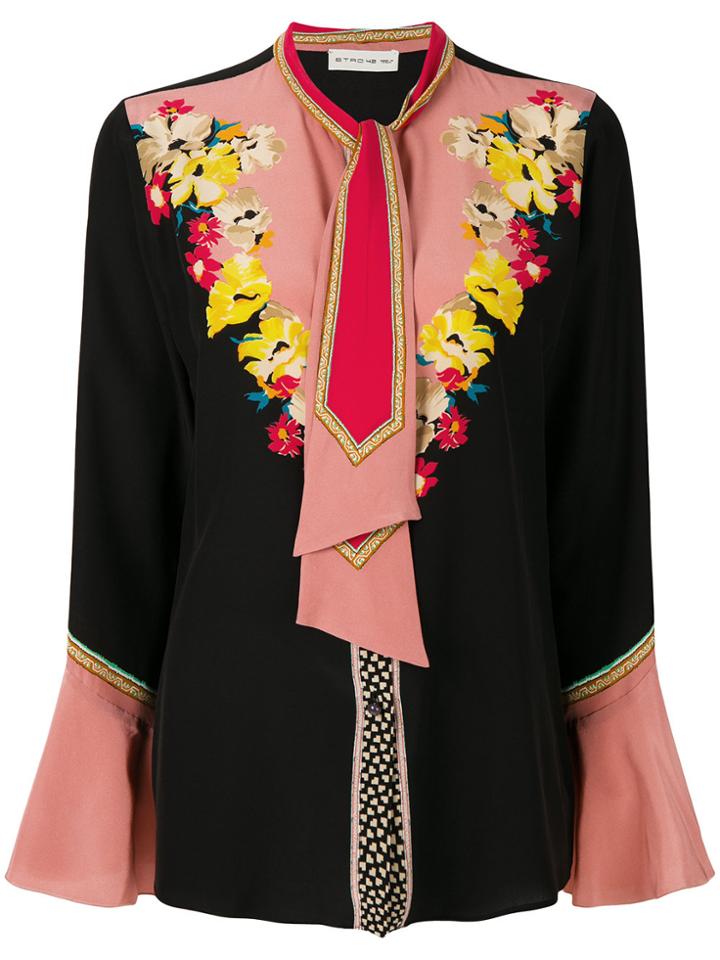 Etro Pavone Printed Pussy Bow Shirt - Black