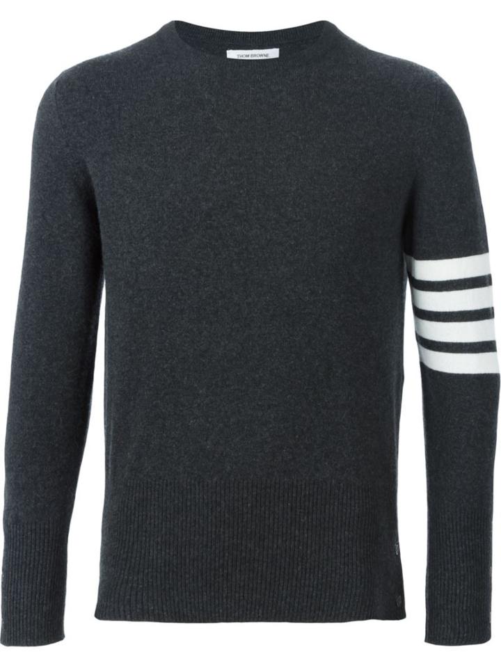 Thom Browne Contrast Stripe Sweater, Men's, Size: 2, Grey, Cashmere
