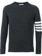 Thom Browne Contrast Stripe Sweater, Men's, Size: 2, Grey, Cashmere