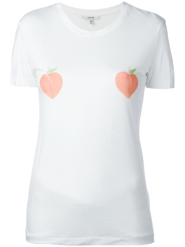 Ganni Peach Print T-shirt, Women's, Size: Small, White, Lyocell