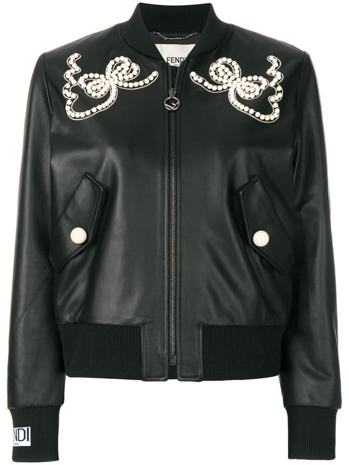 Fendi Embellished Bomber Jacket - Black